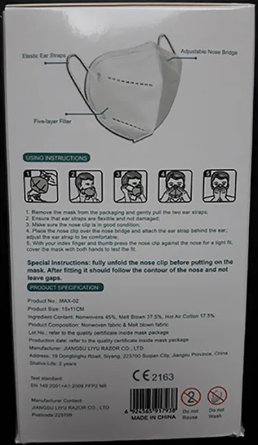 Maschera filtro particella «Protective masks» — foto 3 dell'alert INFO/00124/21