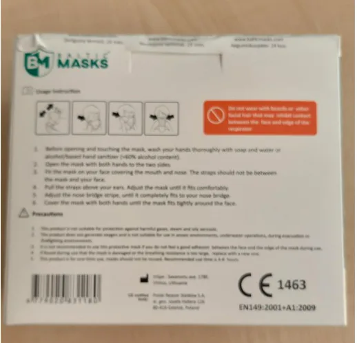 Maschera filtro particella «PROTECTIVE RESPIRATOR FFP2» — foto 2 dell'alert A12/00256/22
