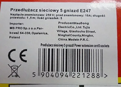 Cavo di estensione «Przedluzacz sieciowy 5 gniazd» — foto 4 dell'alert A12/01600/22