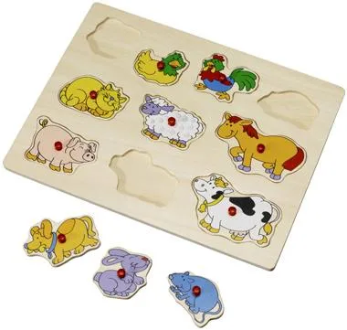 Puzzle in legno – figure animali con manopole, 10 pz (Biltema)