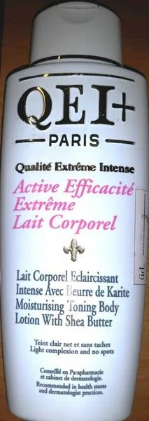 Prodotto schiarinte per la pelle «QEI+ Paris - Qualité Extrême Intense - Active Efficacité Extrême Lait Corporel» (Laboratoire Pharmaplus)