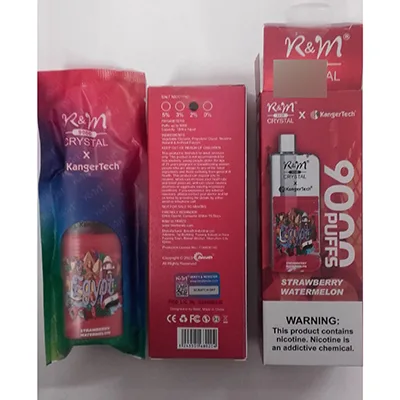 Sigaretta elettronica usa e getta. «R&amp;M 9000 CRYSTAL X KangerTech STRAWBERRY WATERMELON» (R&amp;M® 9000 CRYSTAL X KangerTech®  9000 PUFFS)