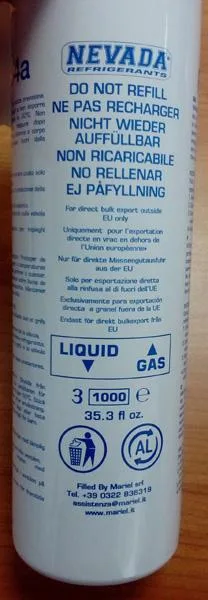 Cilindro refrigerante non ricaricabile «R134a» — foto 2 dell'alert A12/0451/19