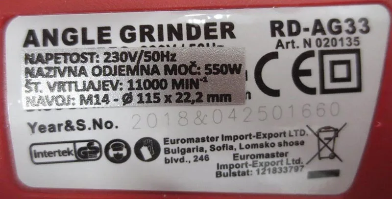 Smerigliatrice angolare «RAIDER RD – AG33» — foto 2 dell'alert A12/00158/20