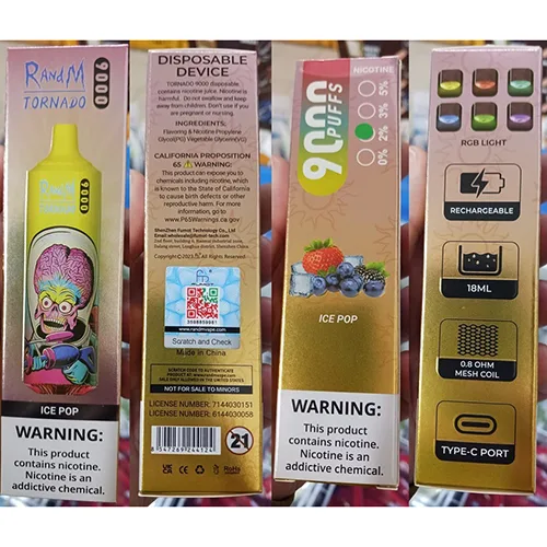 Sigaretta elettronica usa e getta «RandM TORNADO 9000 ICE POP» — foto 2 dell'alert A12/00304/24