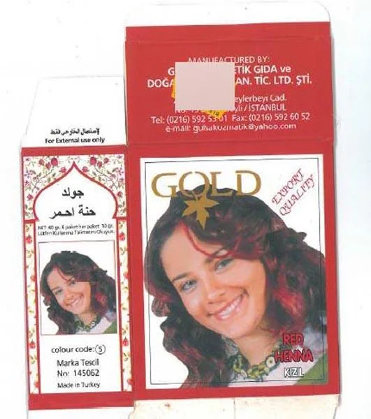 Prodotto per la colorazione dei capelli «Red Henna Kizil» — foto 2 dell'alert A12/0493/17