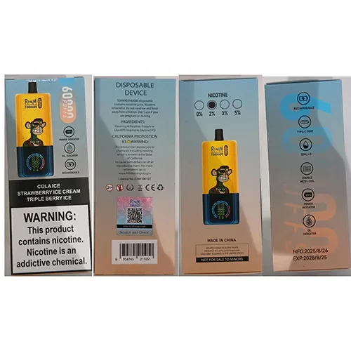 Sigaretta elettronica usa e getta «RENdM TORNADO 60000 PUFFS 2% NICOTINE 12ML x 3» — foto 2 dell'alert SR/02736/26