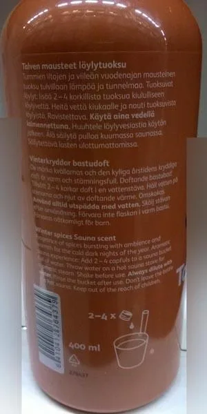 Profumo della sauna «Rento TAPA KYLPEÄ - löylytuoksu talven mausteet (Winter Spices sauna scent)» — foto 2 dell'alert A12/0471/16