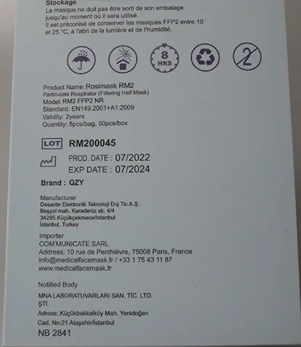 Maschera filtro antiparticolato «Respirator QZY FFP2 Atemschutzmaske QZY FFP2» — foto 1 dell'alert A12/01152/23