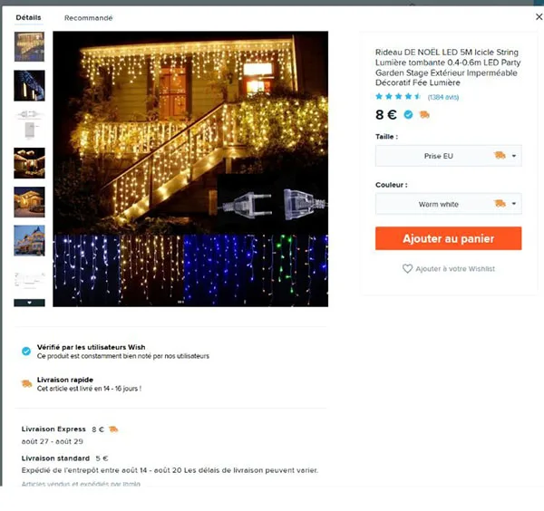 Tenda della luce del LED di Natale «Rideau DE NOËL LED 5M Icicle String Lumière tombante 0.4-0.6m LED Party Garden Stage Ext…» — foto 1 dell'alert A12/01078/21