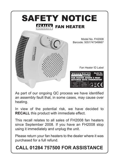 Riscaldatore del ventilatore 2000w (Sealey Power Products)