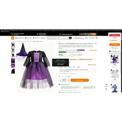 Costume da abito fantasia «Robe de sorcière à capuche violette avec manches trompette en dentelle noire et patchwor…» — foto 3 dell'alert SR/00181/26