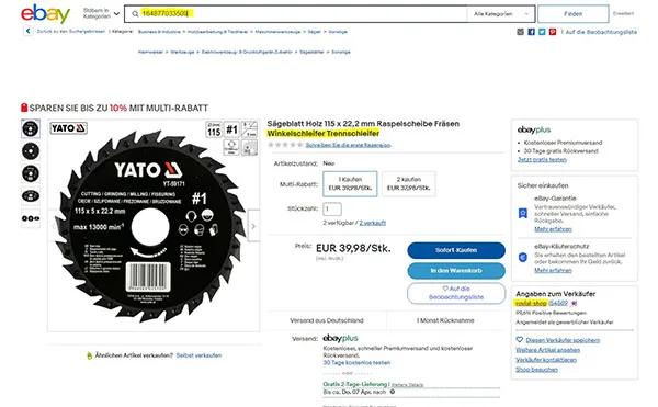 Lama circolare per sega «Sägeblatt Holz 115 x 22,2 mm Raspelscheibe Fräsen Winkelschleifer Trennschleifer» — foto 1 dell'alert A12/00960/22