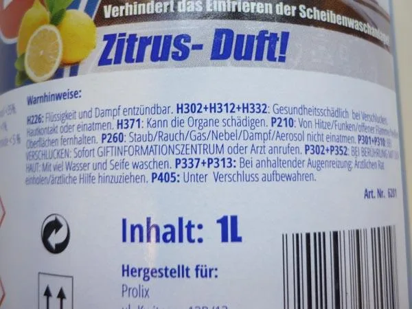 Liquido di lavaggio del parabrezza «Scheibenreiniger Frostschutz» — foto 2 dell'alert A11/0082/17