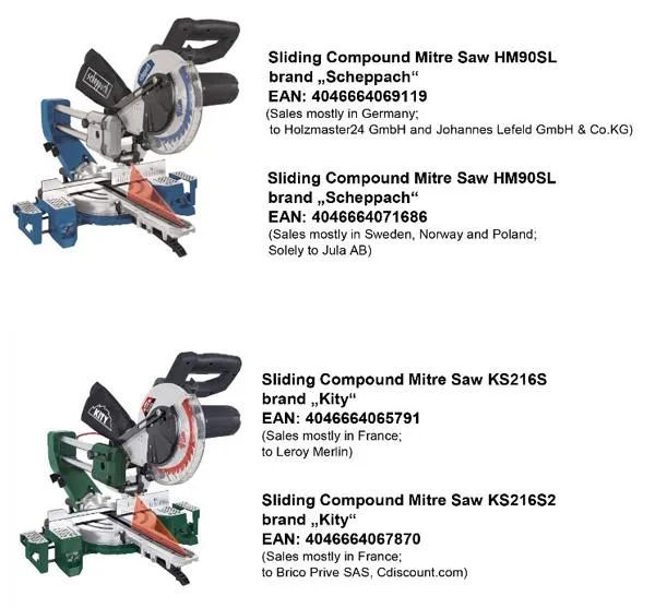 Sega a mitre composto scorrevole «Sliding compound mitre saw» — foto 1 dell'alert A11/0064/19