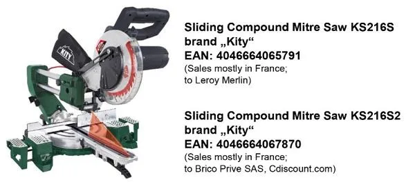 Sega a mitre composto scorrevole «Sliding compound mitre saw» — foto 2 dell'alert A11/0064/19