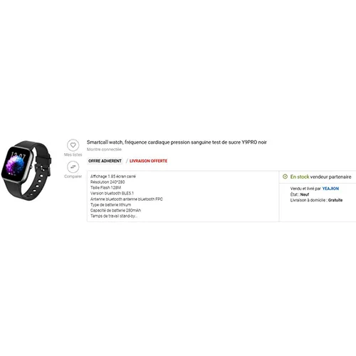Smartwatch «Smartcall watch, frequence cardiaque pression sanguine test de sucre»