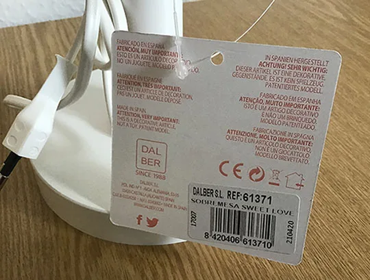 Lampada da tavolo per bambini «Sobremesa Sweet Love» — foto 2 dell'alert A12/01207/21