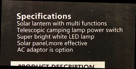 Lampada a LED portatile «SOLAR ZOOM CAMPING LAMP» — foto 6 dell'alert A12/00141/21