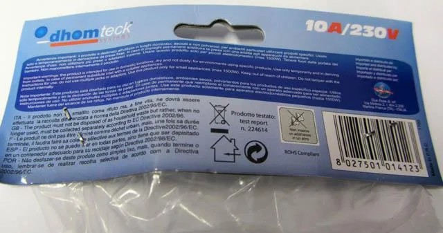 Presa di corrente multipla «Spina Tripla Schuko (Schuko triple plug)» (Dhom teck system)