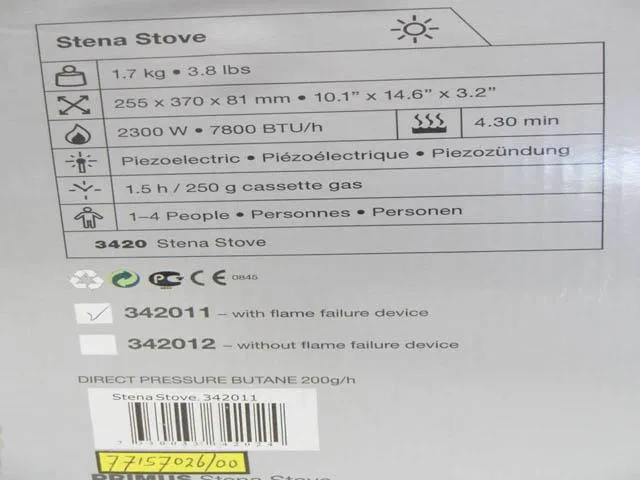 Stufa a gas portatile «Stena Stove» — foto 2 dell'alert A12/0762/14