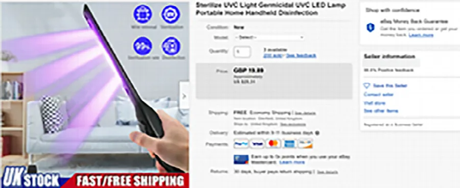 Sterilizzatore UV «Sterilize UVC Light Germicidal UVC LED Lamp Portable Home Handheld Disinfection»