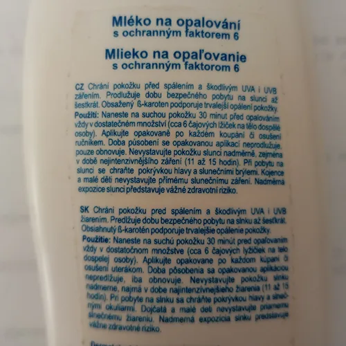 Latte per la protezione solare «Sunscreen milk SPF 6» — foto 3 dell'alert SR/02151/25