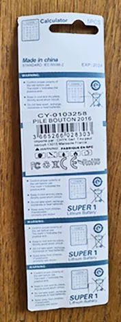 Batterie a bottone «SUPER 1 LITHIUM BATTERY CR2016» — foto 2 dell'alert A12/01666/23