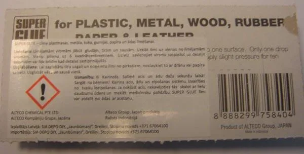 Colla «Super glue» — foto 2 dell'alert A11/0075/15