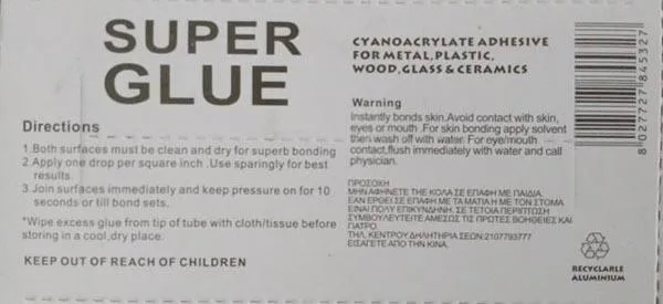 Colla «Super Glue» — foto 2 dell'alert A12/0149/17