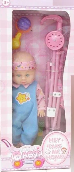Bambola con passeggino giocattolo e sonaglio «Sweet Ums Baby» (Fnanga Toys)