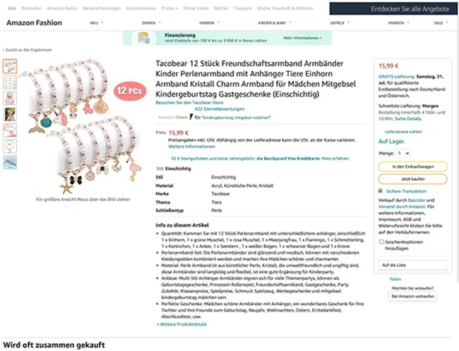 Set di bracciali «Tacobear 12 Stück Freundschaftarmband Armbänder Kinder Perlenarmband mit Anhänger Tiere …» — foto 6 dell'alert INFO/00059/22