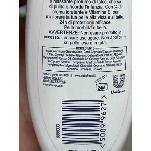 Deodorant «Talco - Talco con crema idratante» — foto 2 dell'alert A12/01810/24