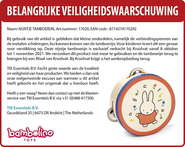 Tamburina giocattolo «Tambourine Nijntje/Miffy» — foto 2 dell'alert A12/00235/22