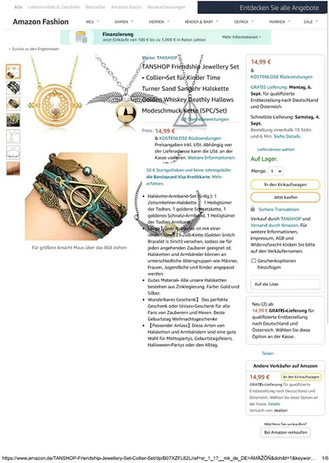 Set di gioielli «TANSHOP Friendship Jewellery Set - Collier-Set für Kinder Time Turner Sand Sanuhr Halske…» — foto 5 dell'alert INFO/00047/22