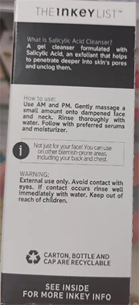 Detergente acido salicilico «The Inkey List Salicylic Acid Cleanser» — foto 3 dell'alert A11/00065/22