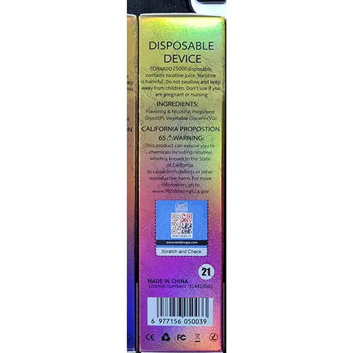 Sigaretta elettronica monouso «TORNADO 25000» — foto 4 dell'alert SR/00507/25