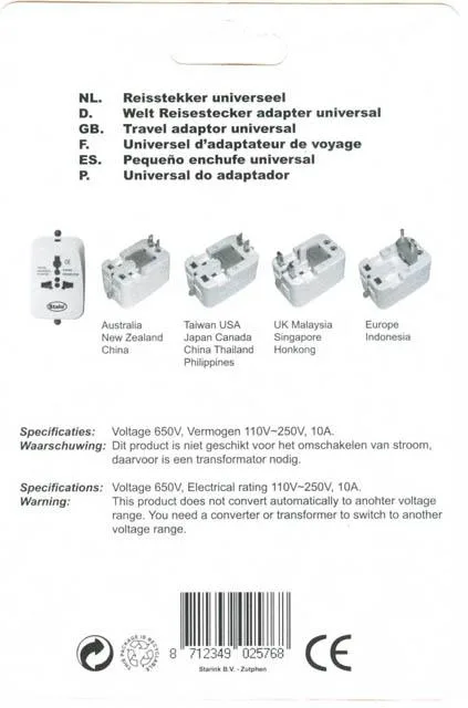 Adattatore per spina da viaggio «Travel Adapter Universal» — foto 2 dell'alert A12/1812/14