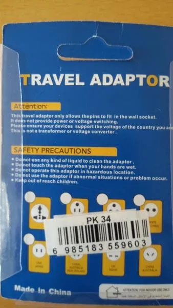 Adattatore della spina di viaggio «Travel Adaptor» — foto 2 dell'alert A12/1214/18
