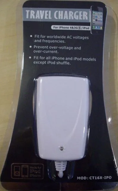 Caricabatterie «Travel Charger - iPhone 4&3GS/ipod (NOT ORIGINAL)» — foto 1 dell'alert 0793/12