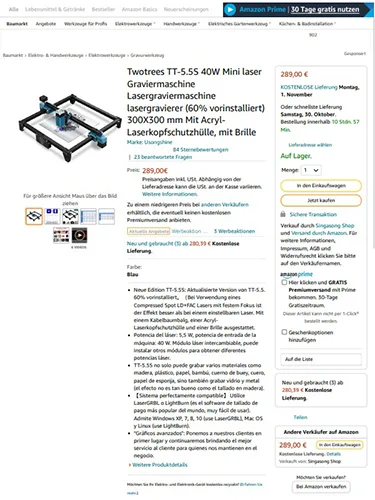 Macchina per incisione laser «Two Trees TT-5.5S / TOTEM S 40W» — foto 7 dell'alert A11/00034/22