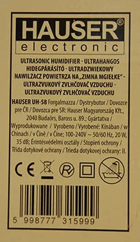 Umidificatore dell'aria «Ultrasonic humidifier / Ultrahangos hidegpárásító» — foto 2 dell'alert A12/00640/21