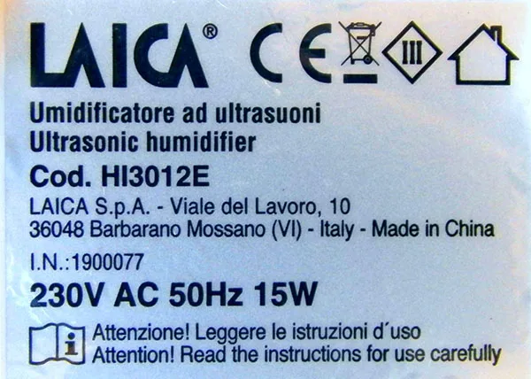Umidificatore d'aria «Umidificatore ad ultrasuoni / Ultrasonic humidifier» — foto 4 dell'alert A12/01672/22