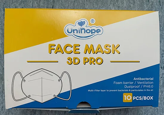 Maschera filtro antiparticolato «Unihope KN95 Maske – Face Mask 3D Pro» — foto 2 dell'alert A12/01248/21