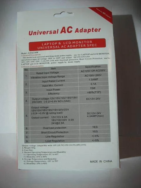 Alimentazione elettrica «Universal Notebook AC Adapter» — foto 2 dell'alert A12/0085/14