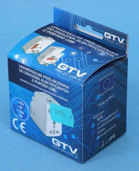 Adattatore della spina di viaggio «UNIVERSAL POWER PLUG ADAPTER WITH A USB PORT» (GTV)