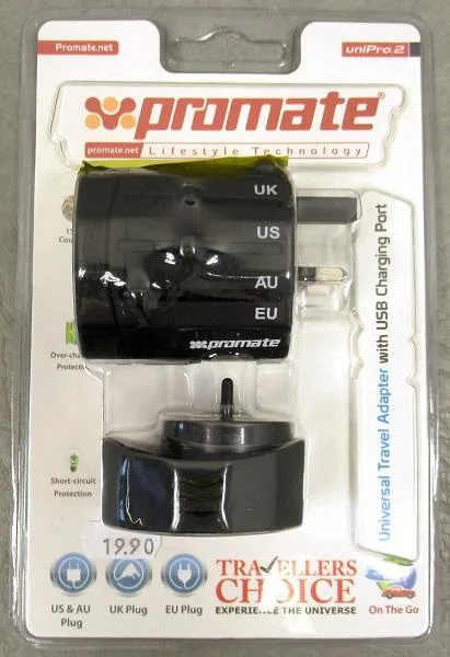 Adattatore per spina da viaggio «Universal Travel Adapter with USB Charging Port» (Promate)