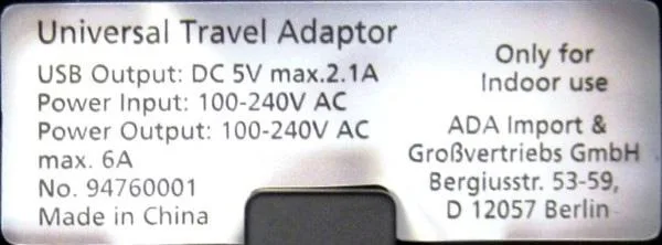 Adattatore da viaggio «Universal Travel Adaptor» — foto 3 dell'alert A12/0936/19