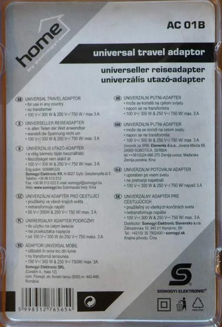 Adattatore della spina di viaggio &amp; #13; &amp; #13; «Universal travel adaptor» — foto 2 dell'alert A12/0162/13