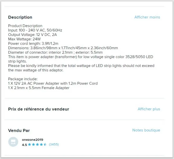 Adattatore di rete «US UK EU DC 12 V 2A- Adaptateur d'alimentation à découpage - Adaptateur de bande lumineu…» — foto 6 dell'alert A12/01077/21